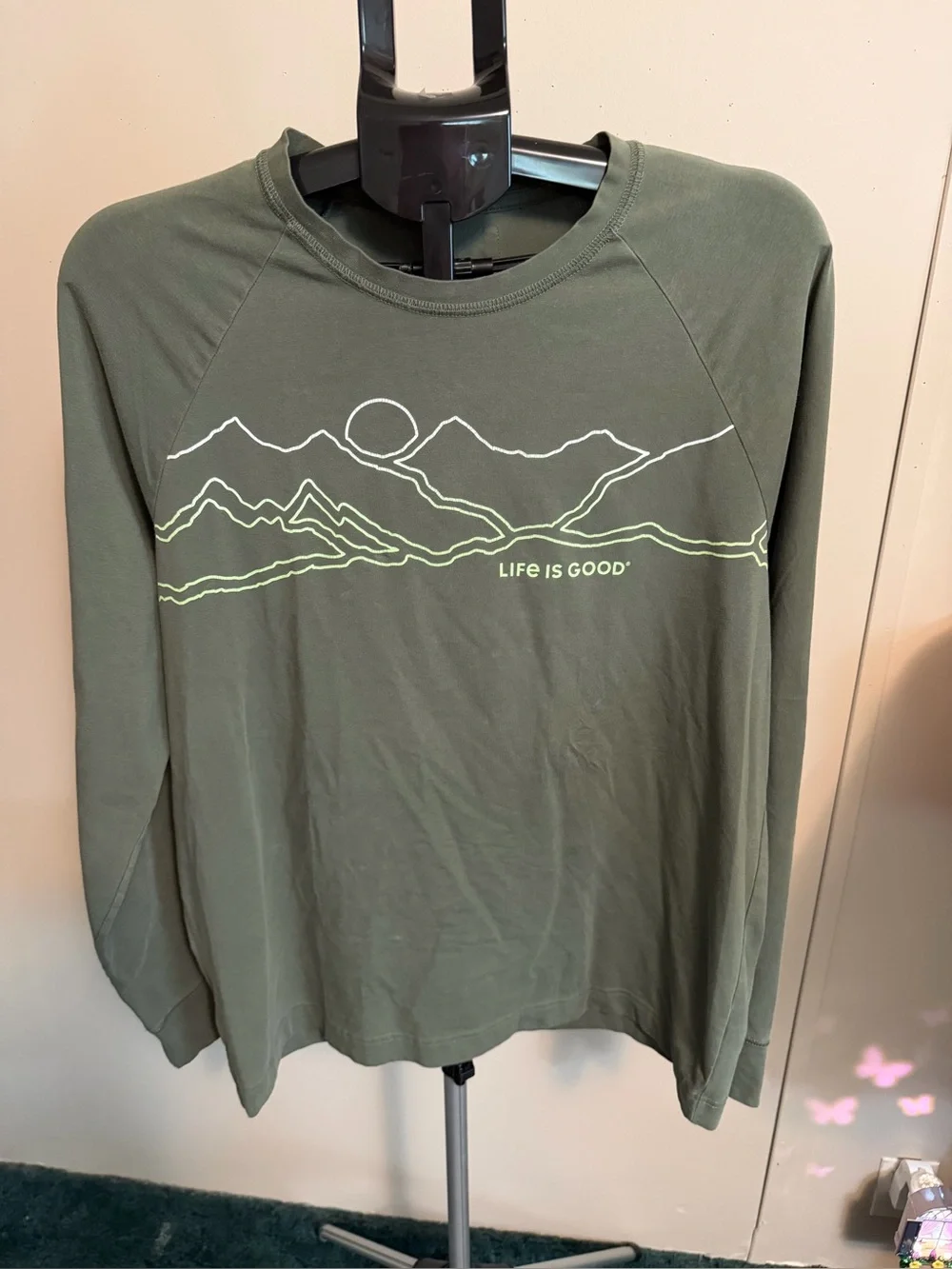 Life is Good Linear Mountains Long Sleeve Tee in the colorway Moss Green.